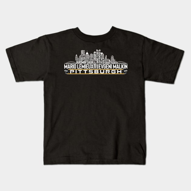 Pittsburgh Hockey Team All Time Legends, Pittsburgh City Skyline Kids T-Shirt by Legend Skyline